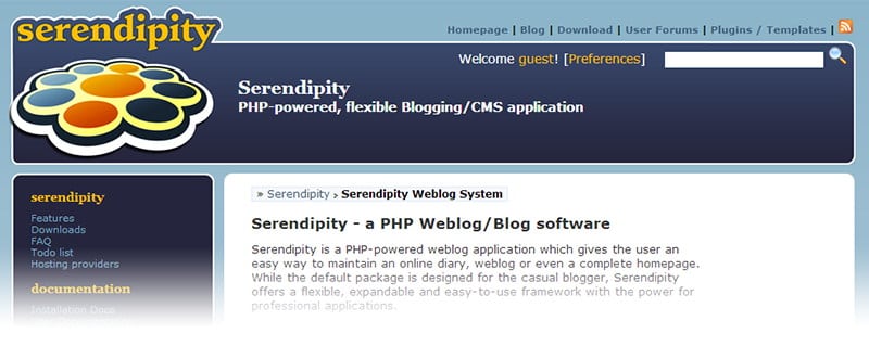 Alternativas a WordPress: Serendipity