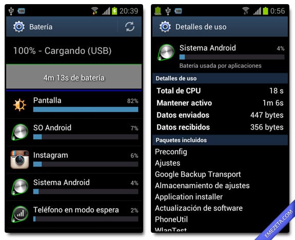 Ajustes / Batería en Android