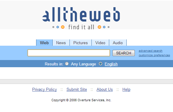 Buscadores de Internet de los 90: Alltheweb 2006