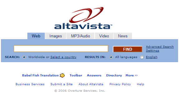 Buscadores de Internet de los 90: Altavista 2006