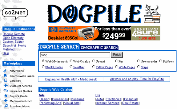 Buscadores de Internet de los 90: Dogpile 1999
