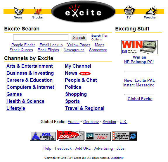 Buscadores de Internet de los 90: Excite 1997