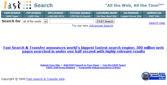 Buscadores de Internet de los 90: Fast Search 2000