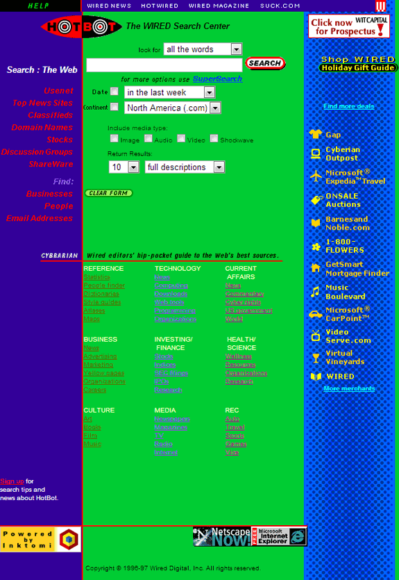 Buscadores de Internet de los 90: Hotbot 1997