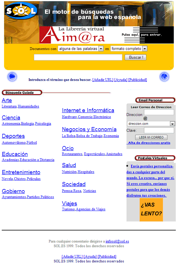 Buscadores de Internet de los 90: Sol 1999