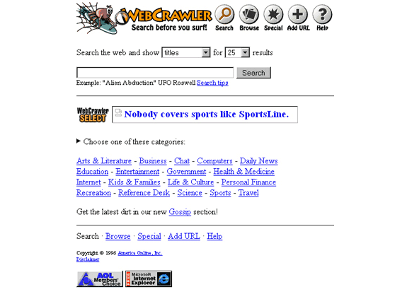 Buscadores de Internet de los 90: Webcrawler 1996