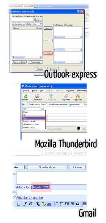 cco bcc outlook express thunderbird gmail