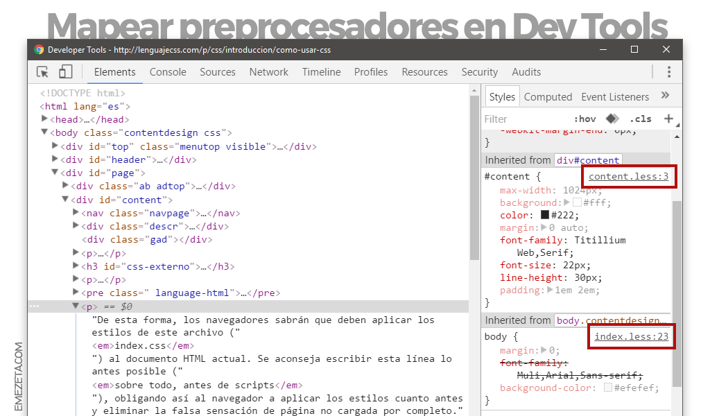 Preprocesadores LESS o SASS en Chrome Dev Tools