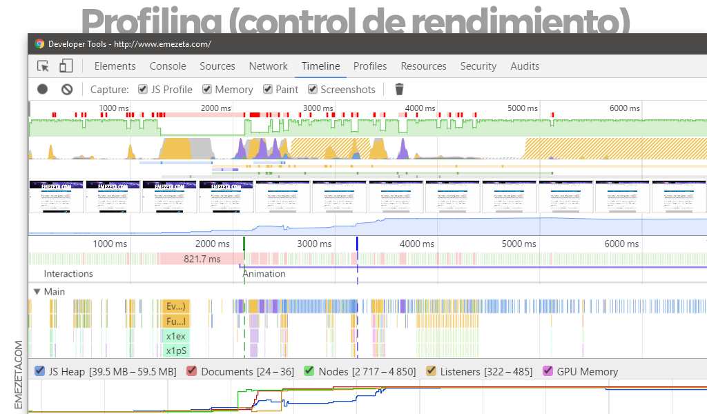 Profiling (Timeline tab) en Chrome Dev Tools