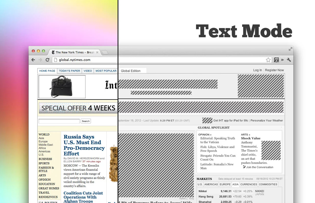 Convierte tu navegador en un periódico para centrarte en el texto