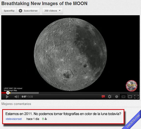 Comentarios de youtube: Luna a color