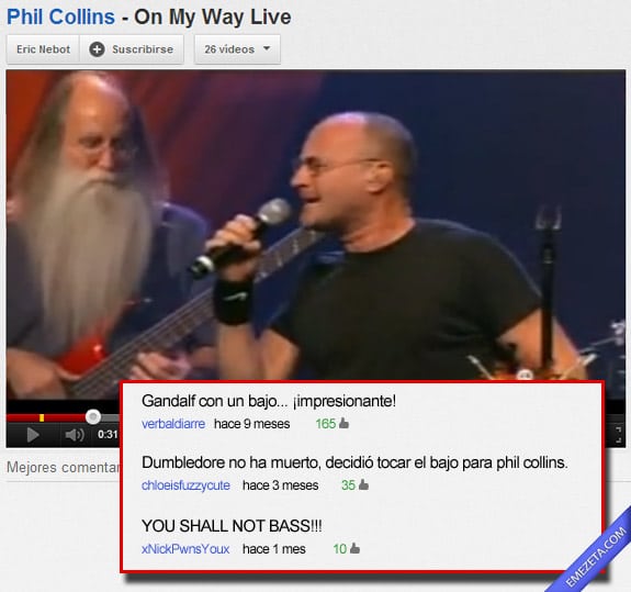 Comentarios de Youtube: Gandalf on bass