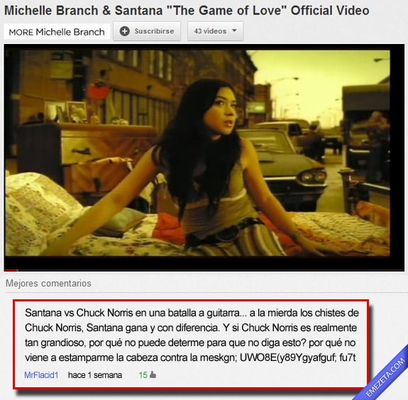 Comentarios de Youtube: Santana chuck norris