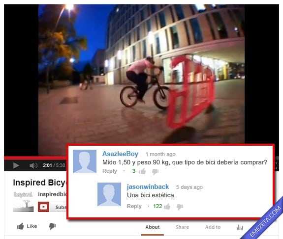 Comentarios de Youtube: Tipo de bici