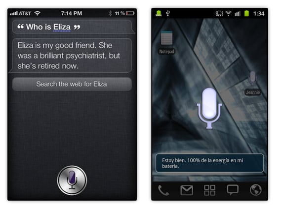 Siri, en iPhone de Apple y Jeannie, en Android de Google