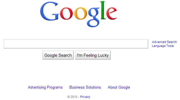 Página principal do Google - 2010