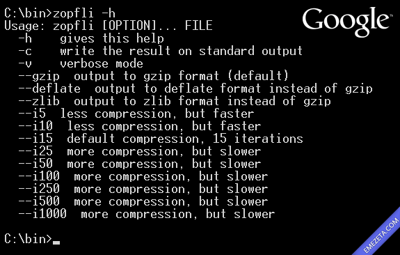 Zopfli, mejora de Google compatible con los algoritmos de compresión gzip, deflate y zlib