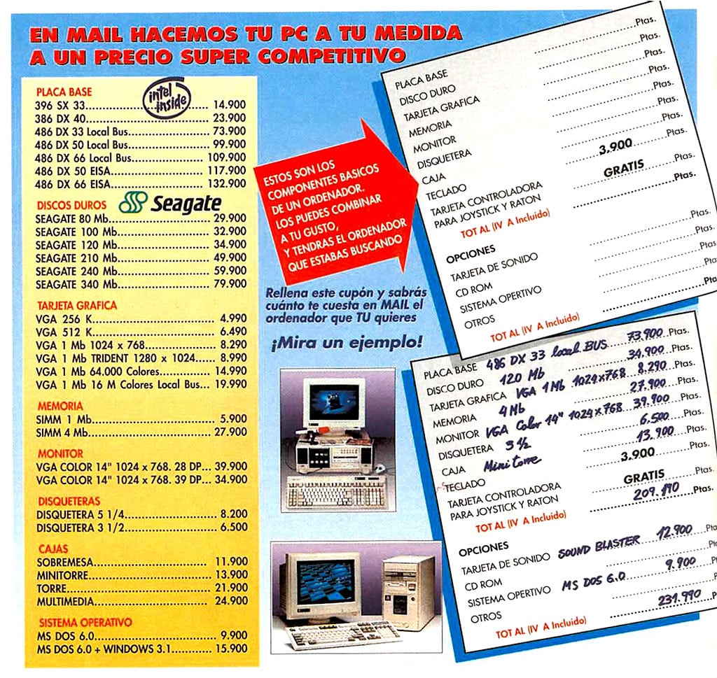 Precios de componentes informáticos en 1993 (España)