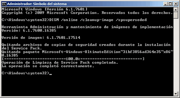 Eliminar archivos de backup del Service Pack 1 de Windows 7