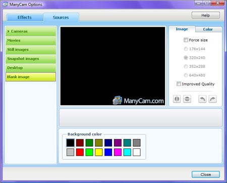 manycam webcam options