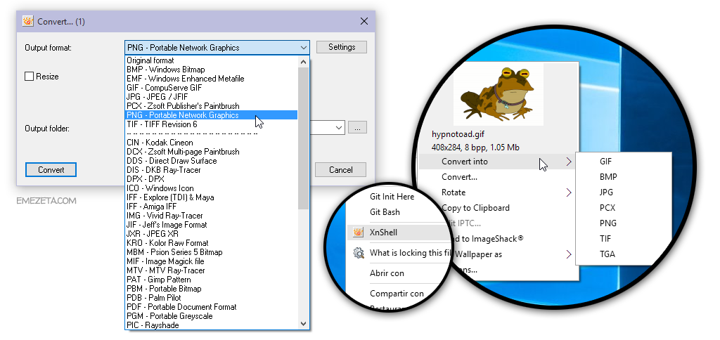 XnShell, conversor de formatos integrado en Windows