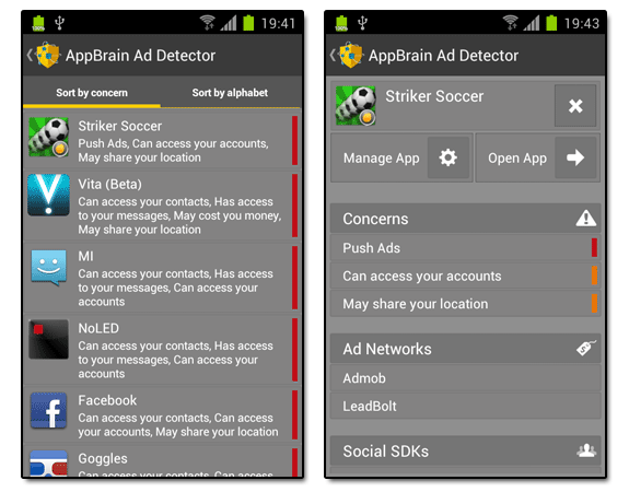 AppBrain Ad Detector: Permisos y publicidades en apps de Android