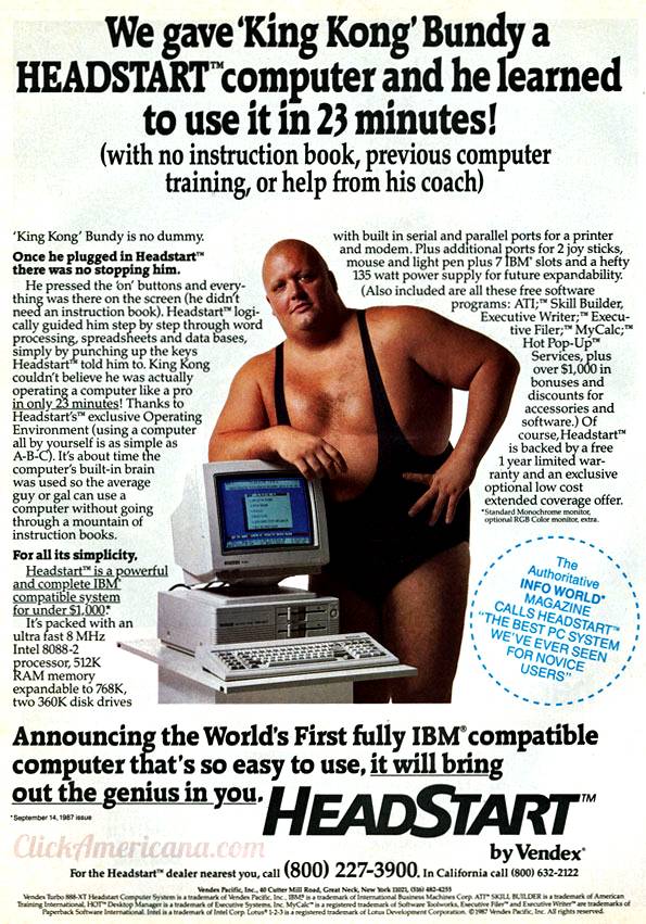 Publicidad retro: HeadStart Computer con King Kong Bundy