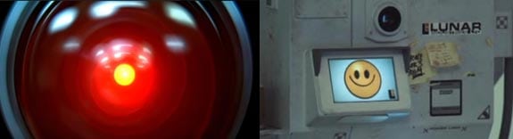 2001 Odisea en el espacio: HAL 9000 y Moon: El robot Gerty.