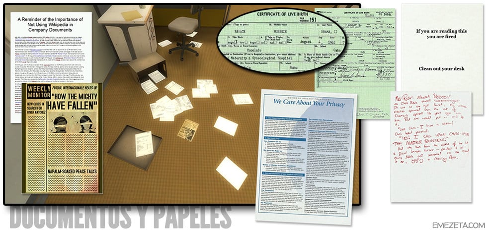 Documentos y papeles de la oficina de The Stanley Parable