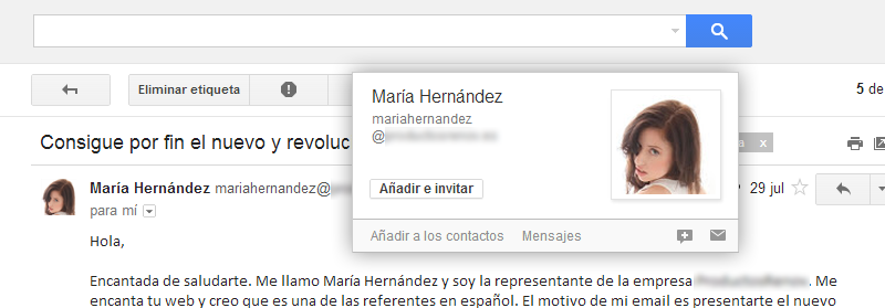 Remitente de email: María Hernández