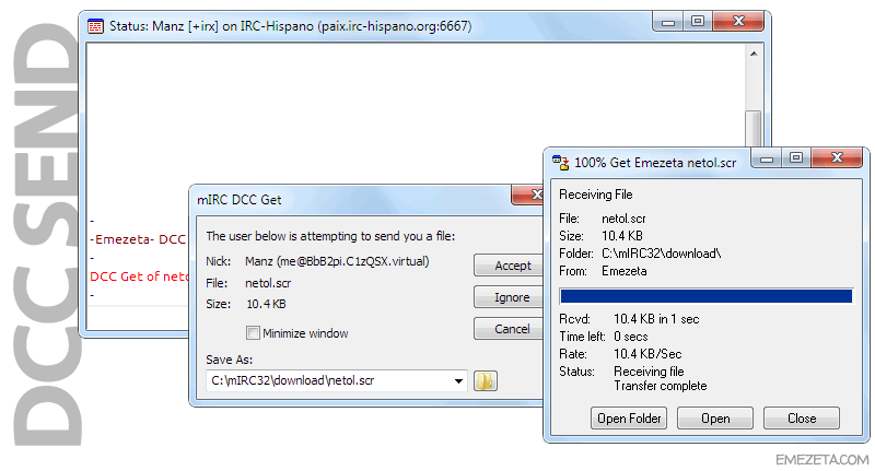 DCC Send y DCC Get: Envío de ficheros a través de IRC