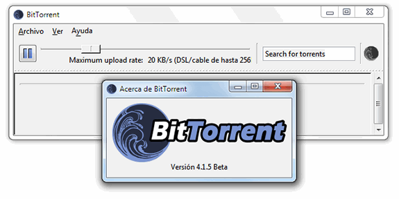 Aplicaciones antiguas: BitTorrent 4.1.5 beta