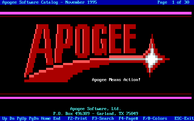 Catálogo MS-DOS de Apogee Software