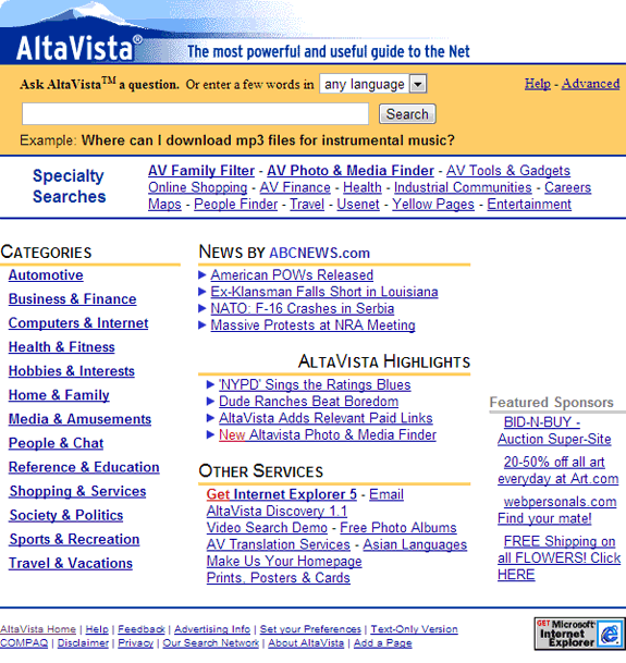 Buscadores de Internet de los 90: Altavista 2000
