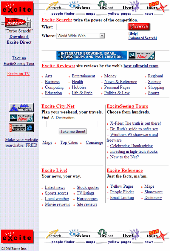 Buscadores de Internet de los 90: Excite 1996