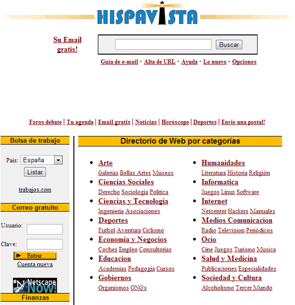 Buscadores de Internet de los 90: Hispavista 1999