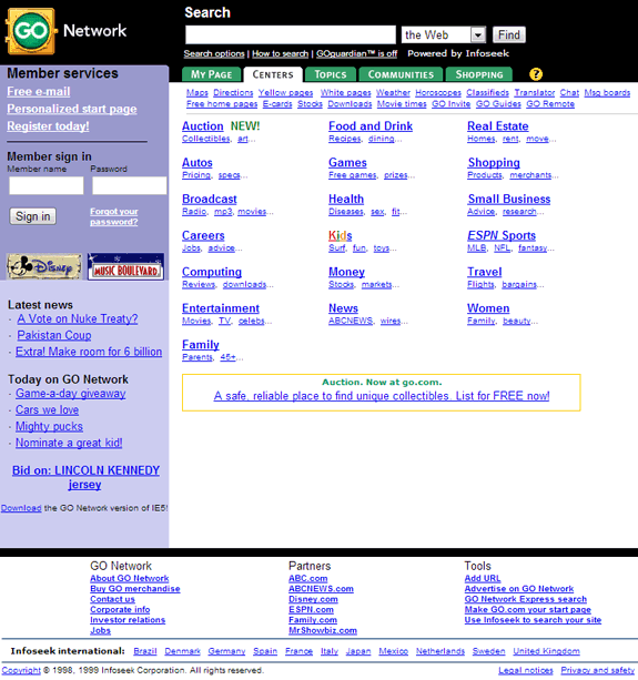Buscadores de Internet de los 90: Infoseek go 1999