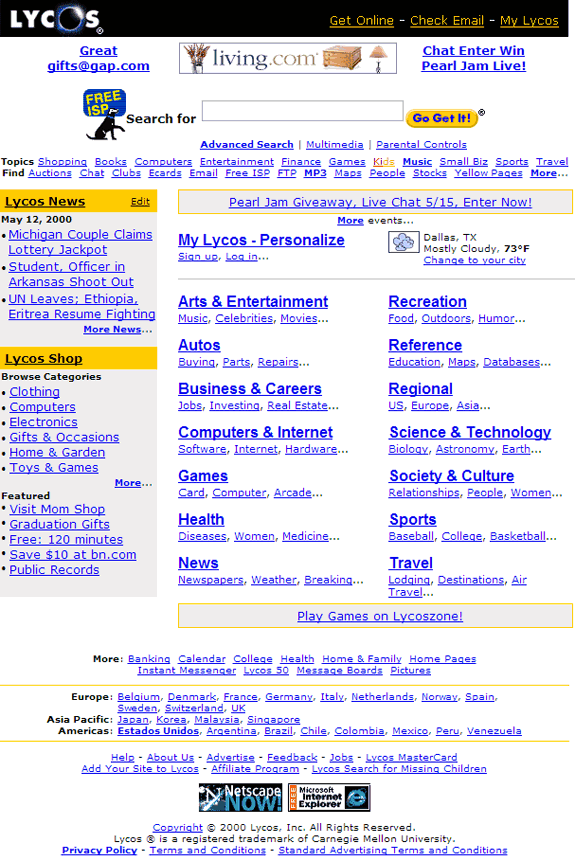 Buscadores de Internet de los 90: Lycos 2000