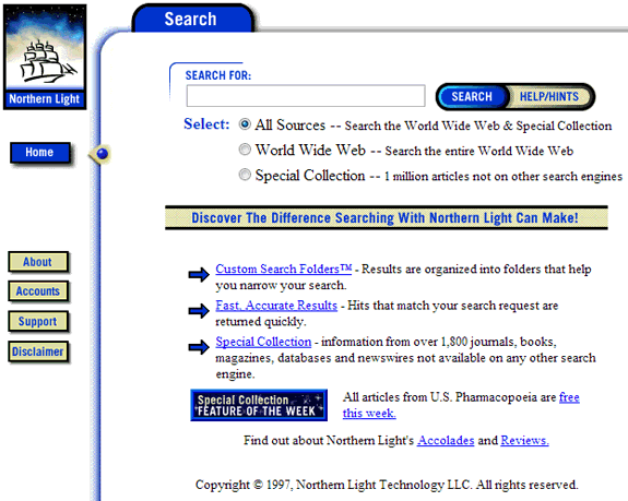 Buscadores de Internet de los 90: Northern light 1997