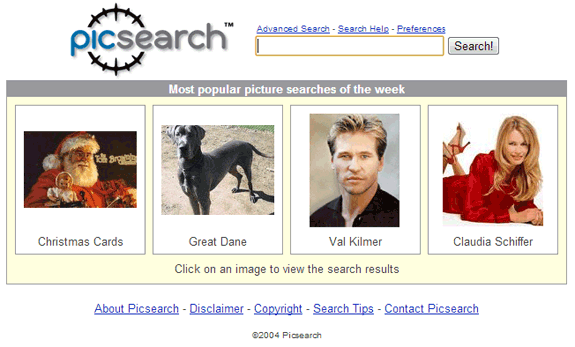 Buscadores de Internet de los 90: Picsearch 2004
