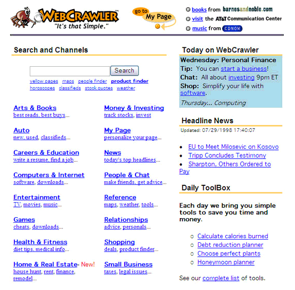 Buscadores de Internet de los 90: Webcrawler 1999