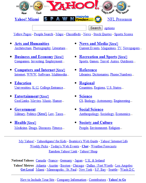 Buscadores de Internet de los 90: Yahoo 1996