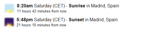 Google: Amaneceres y atardeceres (sunrise and sunset)