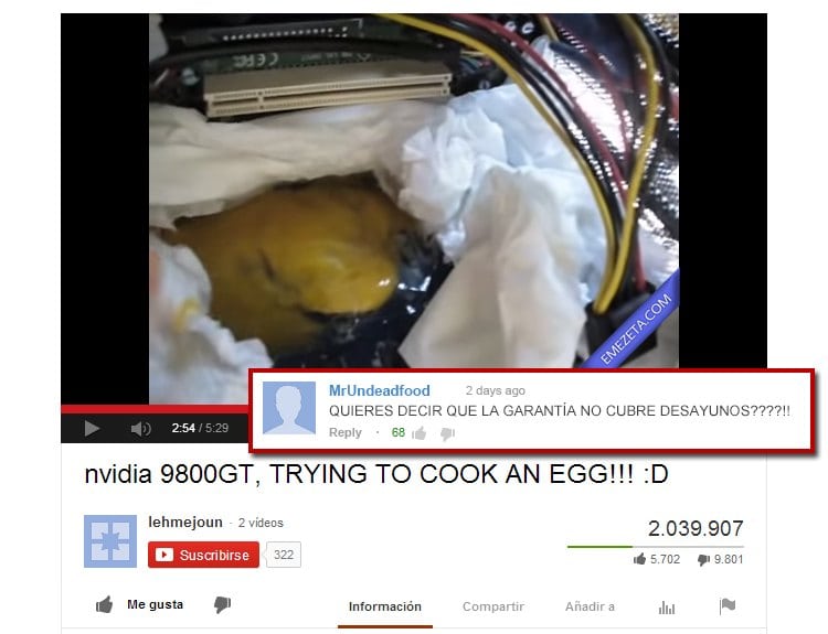 Cocinar un huevo con una nVidia 9800GT