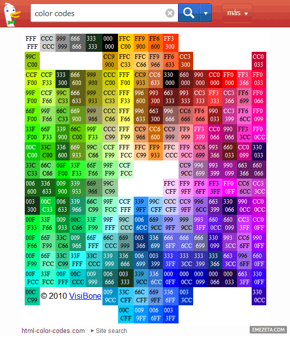 Códigos de color hexadecimal en Duck Duck Go