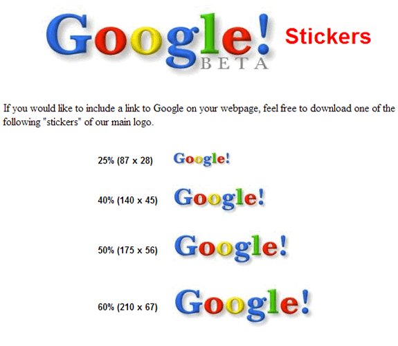 La evolución de Google: Google stickers 1999