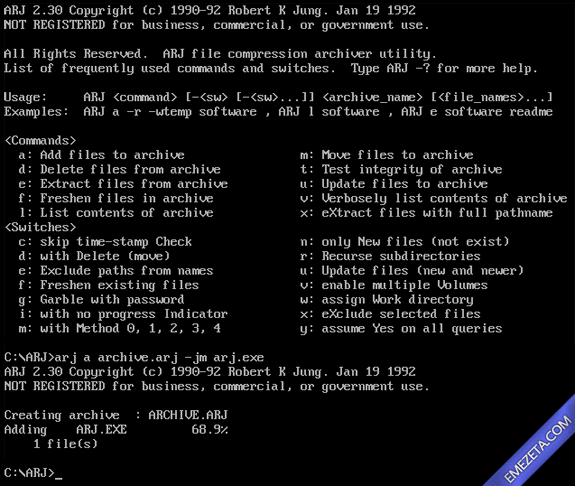ARJ 2.30 para MS-DOS, de Robert K Jung