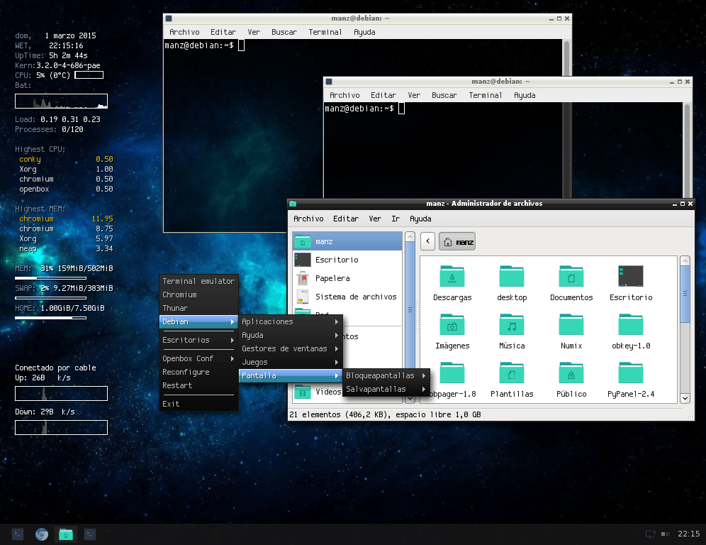 Ejemplo de escritorio GNU/Linux personalizado con Openbox