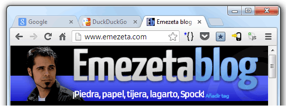Google, DuckDuckGo y Emezeta en 3 pestañas de Chrome
