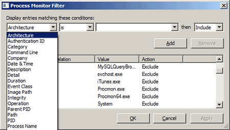 process monitor filter filtro